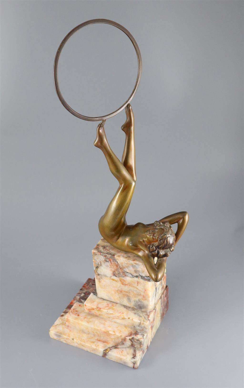 Claire Jeanne Roberte Colinet (1880–1950) - an Art Deco patinated bronze figure of a naked hoop dancer, height 22in.